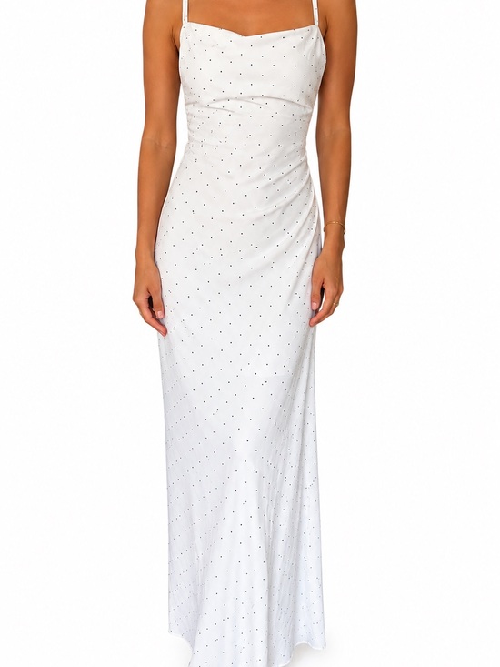 BCBGeneration Dresses & Skirts - BCBG White Polka Dot Maxi Dress Size 0 | Strappy Open Back Slip Dress